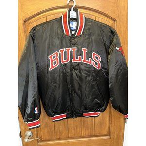 Vintage Chicago Bulls Spell Out Black Satin Starter Jacket XL NBA Near Mint